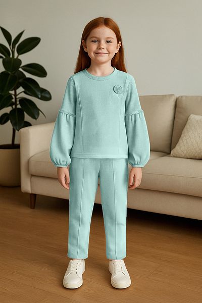 TRENDYOLKIDS Menta lány rózsa rátétes pulóver és melegítőnadrág szett - TKDAW25AU00023