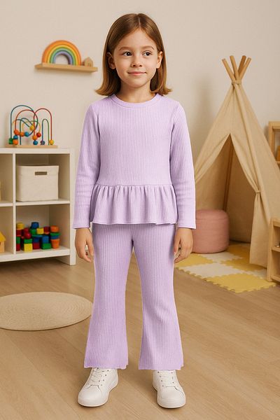 TRENDYOLKIDS Lila lány pamut tréningruha szett - pulóver és alsó TKDAW25AU00051