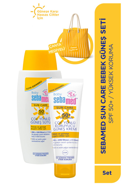 Sebamed Baby SPF 50+ Bebek Güneş Koruyucu Bakım Seti - Güneş Kremi 75ml & Güneş Sütü 100ml - Plaj Çantası