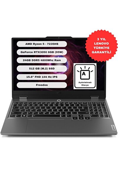 LENOVO LOQ AMD Ryzen 5-7235HS 24GB 512GB SSD RTX3050 6GB DOS 15.6" FHD 95W 144Hz Gaming Laptop 83JC00DXTR