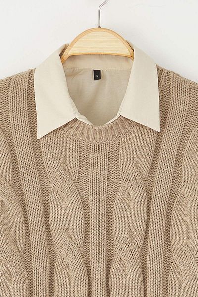 Trendyol Collection Mink Shirt Garnished Detailed Crop Knitwear Sweater Twoaw26Kz00047