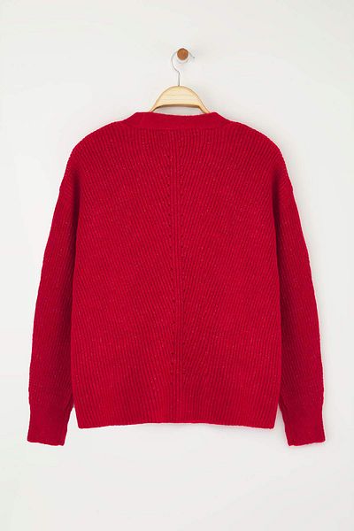 Trendyol Collection Rote Super Wide Fit Soft Textured Pocket Detaillierte Strickjacke TWOAW24HI00133
