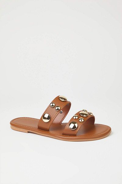 TRENDYOL SHOES Brown Troc Detailed Fence Banded Women's Stylish Slippers Takss25Te00058