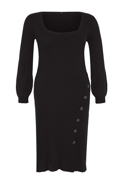 Trendyol Curve Black Button Detailed Slit Knitwear Dress Tbbaw24Ah00009