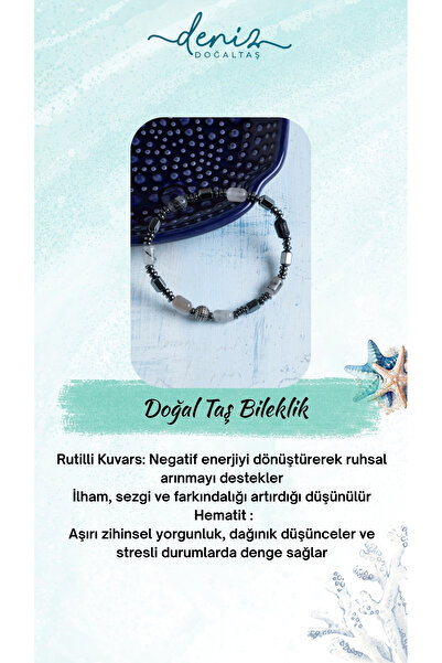 Deniz Doğal Taş سوار كوارتز روتيلي معتمد مع إكسسوارات الهيماتيت والفضة