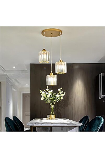 İstanbul Avize Dolunay 3'lü GOLD Y-12 Kristal