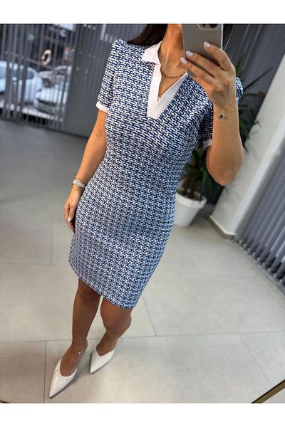 SHUGAA rochie jacquard cu mânecă scurtă cu guler polo pentru femei