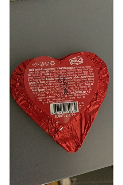Bolçi çikolata Kalp Çikolata 21 Gr