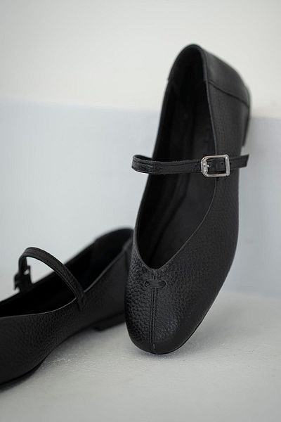 Parponi Beijing Women's Belted Genuine Leather Ballerinas Black