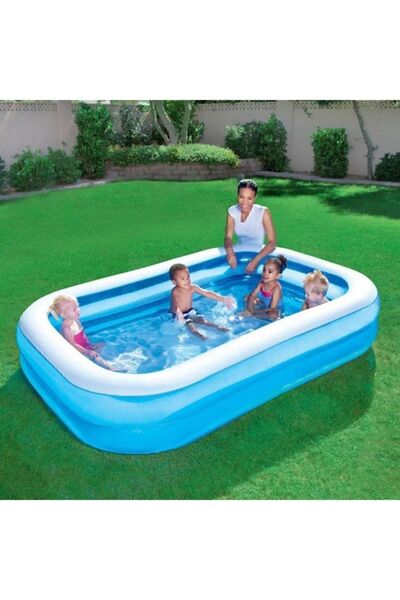 BESTWAY 12819 Büyük Boy Dikdörtgen Şişme Aile Havuzu Pompa (211X132X46CM)