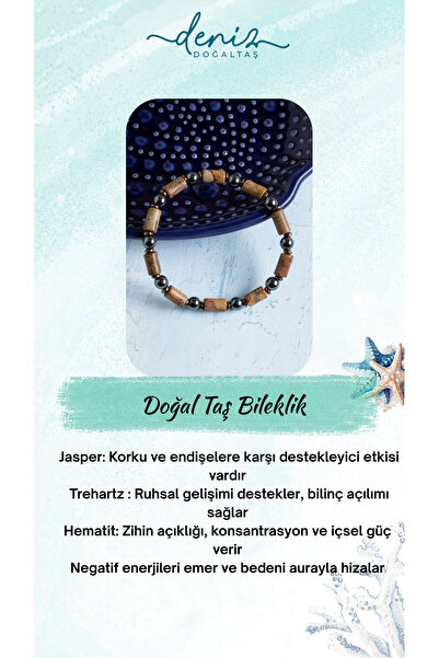 Deniz Doğal Taş Sertifikalı Jasper, Trehartz ve Hematit Doğal Taş Bileklik