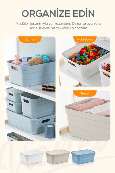 Vienev 3.8 Liter Storage Box with 6 Lids White