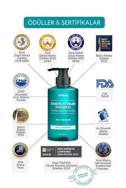Kundal Kepek Karşıtı Giderici Bakım Şampuanı Dandruff Relief Shampoo (APPLE GREEN TEA)