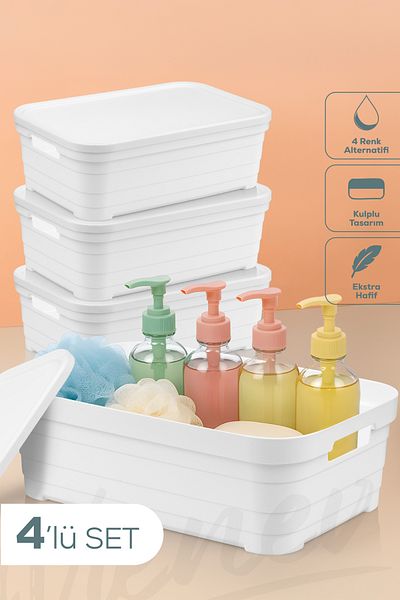 Vienev 8.2 Liter Storage Box with 4 Covers White
