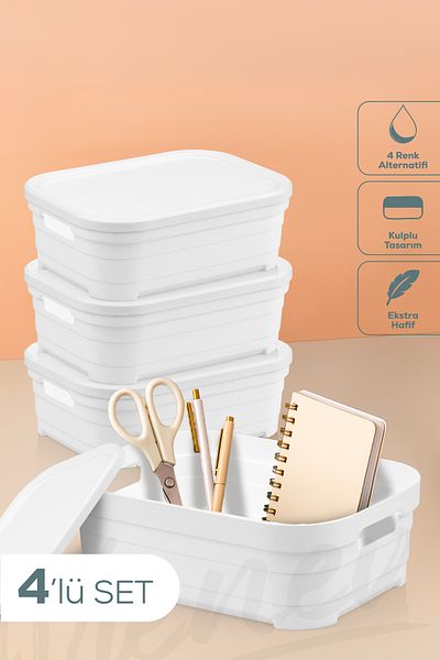 Vienev 4-Piece Lid 2.8 Liter Storage Box White
