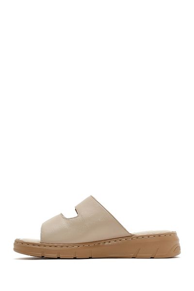Derimod Women's Beige Double Banded Leather Comfort Slippers 25Sfd341218