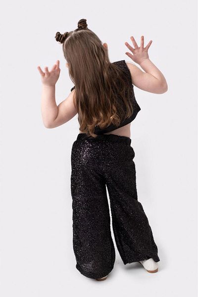 Magu Black Sequined Girl's Bottom-Top Set