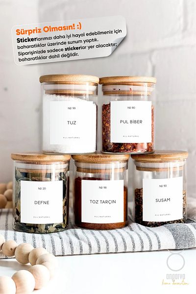 ANGARYA Minimal And Modern Style, Decorative Spice, Pulses, Nuts Jar Sticker Label, 113 Types