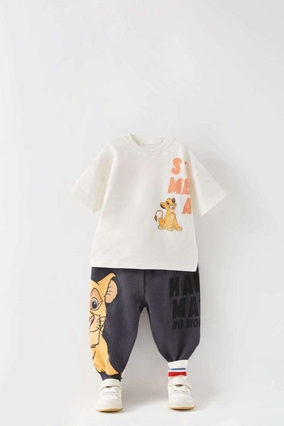 Magu Children Disney White The Lion King Cotton T-Shirt Shorts Bottom-Top Set