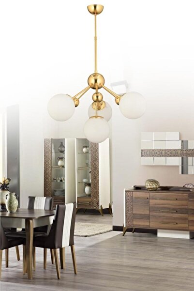 İstanbul Avize Larin 4'lü Gold Beyaz Glop Camlı Avize