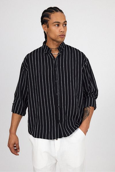 İLKCET MODA Ανδρικό πουκάμισο Oversize από υφαντό ύφασμα