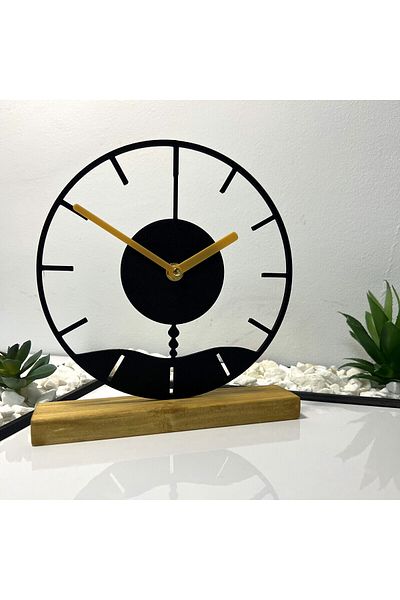 OEM Decorative clock "Echoes of Time" with natural wooden base, 21.5 cm, black, 3D printed