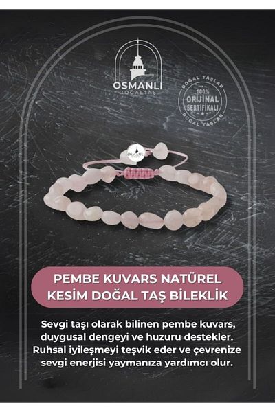 OSMANLI DOĞAL TAŞ Pink Quartz Natural Cut Natural Stone Bracelet