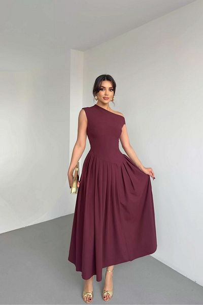 JaMolls Equivalent Design Boat Neck Fitted Waist Elmeci Midi Length Tag