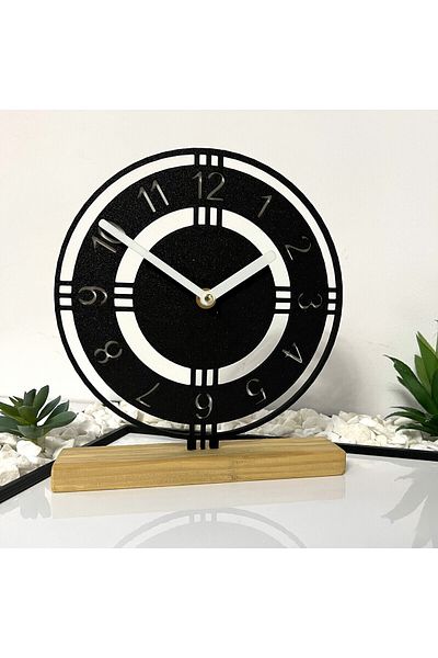 OEM Decorative clock "Eco-Cronos" with natural wood base, 22.5 cm, black, 3D printed