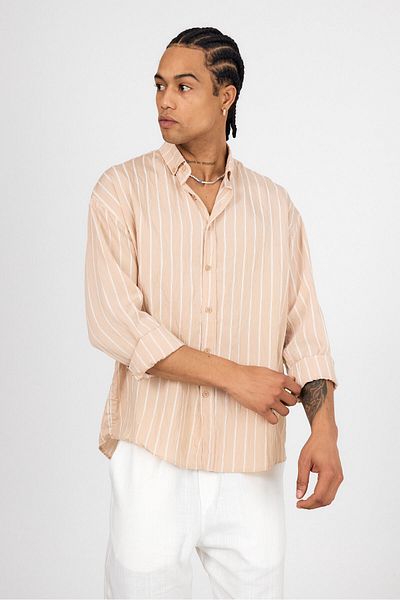 İLKCET MODA Ανδρικό πουκάμισο Oversize από υφαντό ύφασμα