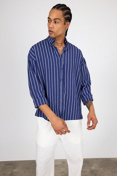 İLKCET MODA Ανδρικό πουκάμισο Oversize από υφαντό ύφασμα