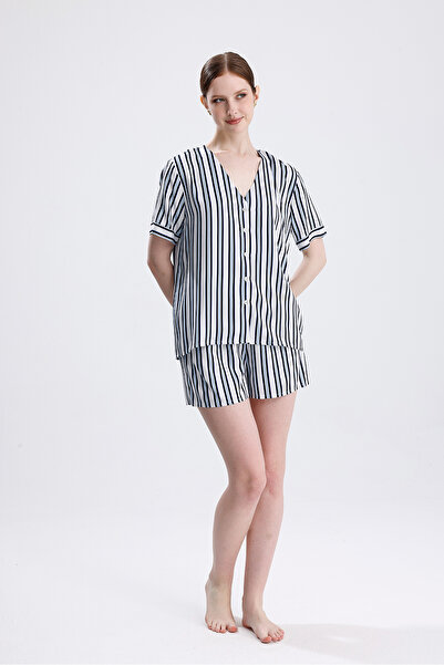 Laperissa Γυναικείο σετ πιτζάμες με ριγέ σορτς, κοντομάνικο, με κουμπιά μπροσ...