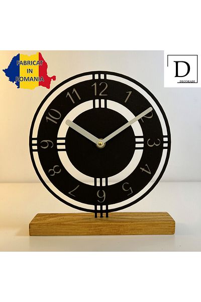OEM Decorative clock "Eco-Cronos" with natural wood base, 22.5 cm, black, 3D printed