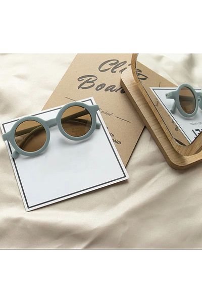 synshop Light Blue Sun Glasses Retro Girls Boys Children Baby Nordic Round Frame Matte Sunglasses