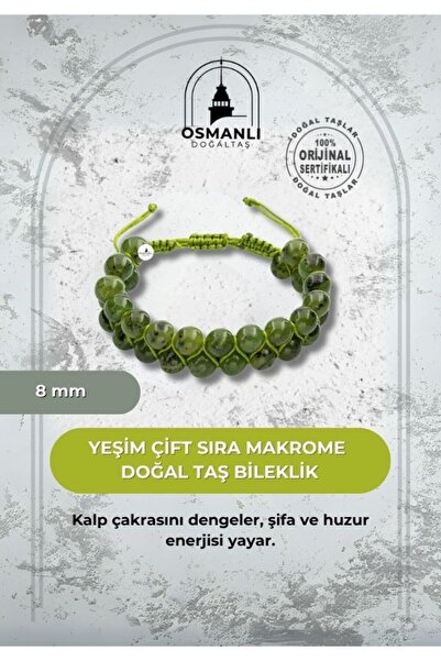 OSMANLI DOĞAL TAŞ Yeşim 8mm Çift Sıra Makrome Doğal Taş Bileklik