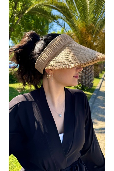 Luminos Butik Vizon Saçak Detaylı Yumuşak Siperlikli Hasır Vizör Şapka HSR2110