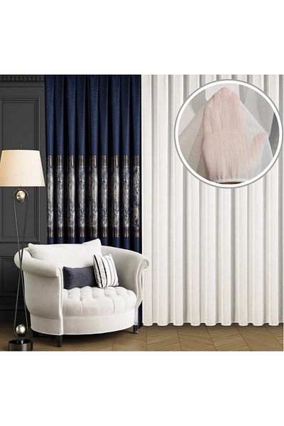 Evim 1/3 Close Pleat Bamboo Does Not Want Ironing Does Not Open Plain Tulle Curtain
