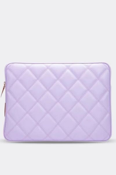 MORCA Notebook Bag Tablet Laptop Case with Shoulder Strap 15" - 15.9" Quilted Leather Lilac