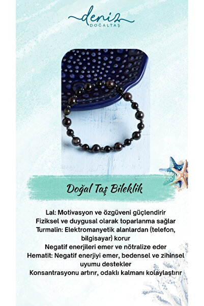 Deniz Doğal Taş Sertifikalı Lal (Granat), Turmalin ve Hematit Doğal Taş Bileklik