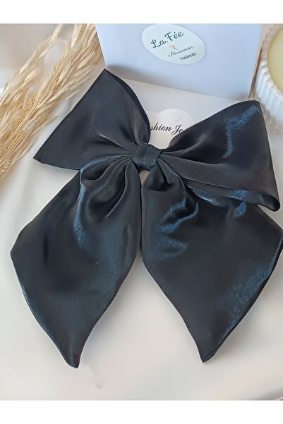 La fee aksesuar المرأة السوداء القوس الساتان التلقائي مشبك شريط الشعر كليب