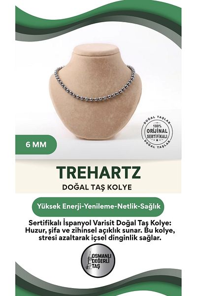OSMANLI DEĞERLİ TAŞ قلادة من الحجر الطبيعي المعتمد من Trehartz مقاس 6 مم، M595