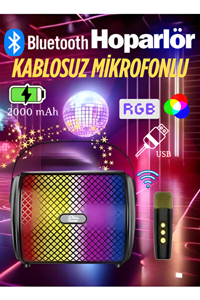 nextbuy Mini Kablosuz Mikrofonlu Bluetooth Hoparlör Multi-Medya Karaoke RGB LED Su Geçirmez Ses Bombası