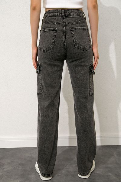 SHEVEGA Smoked Cargo Pocket Lycra Džíny s volným širokým pasem Flare Jeans