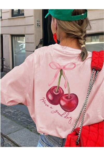 MOONBULL Ženska trešnja leđa Štampano Oversize kroj T-shirt