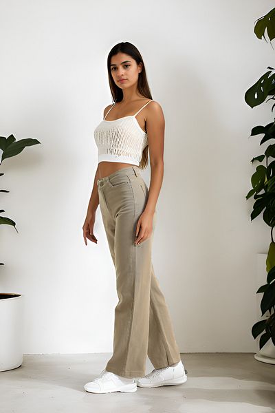 SHEVEGA Mink High Waist Loose Loose Cut Wide Leg Palazzo Trousers