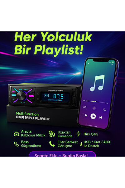 CARBOON 2025 Özel Seri 2xusb Rgb Panel Oto Teyp Bluetooth Sd Aux Ambians Renk - 959bt