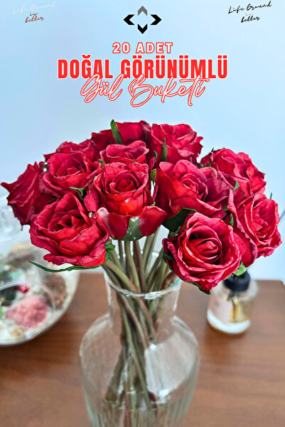 LİGROUND 20 Pcs Doğal Görünümlü Yapay Gül Buketi 20 Adet Ev Dekorasyon Düğün Gelin Gül Demeti 32 Cm