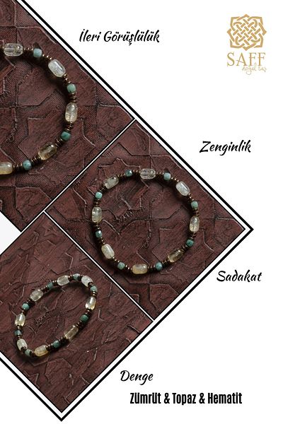 Saff Doğal Taş Certified Natural Emerald, Topaz and Hematite Bracelet – Saff Natural Gemstone