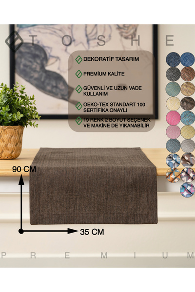 TOSHE 35 X 90 Kahverengi Keten Dokuma Runner, Dekoratif Runner, Düz Runner, R...