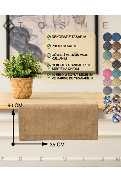 TOSHE 35 X 90 Vizon Keten Dokuma Runner, Dekoratif Runner, Düz Runner, Runner...